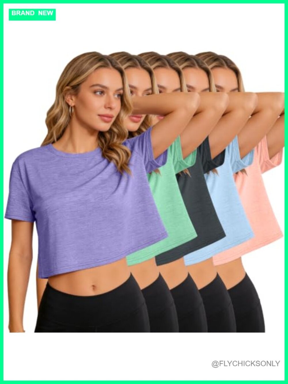 5 Pack Women Crop Tops Short Sleeve Loose Fit Workout Casual T Shirts